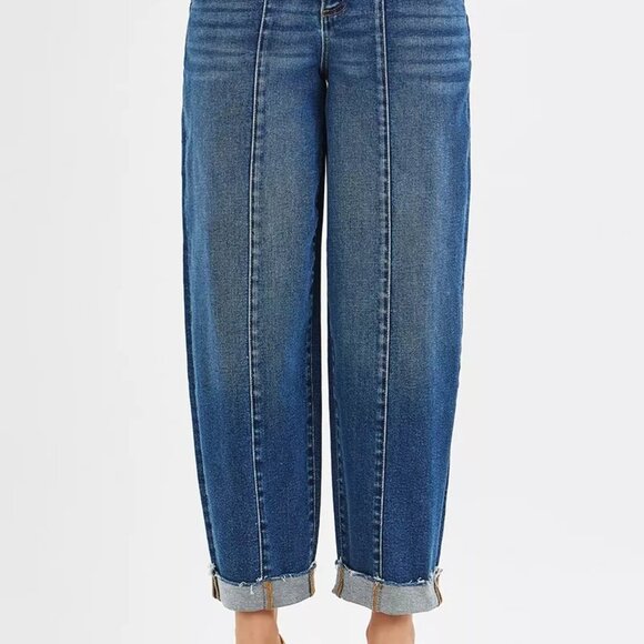 RISEN High Rise Fit Barrel Cuffed Jeans - Picture 2 of 6